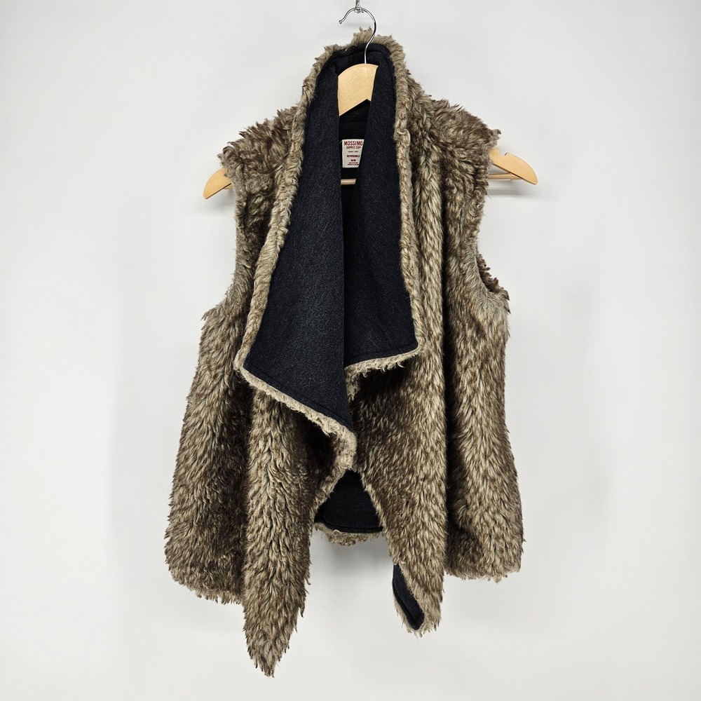 Mossimo Vest Womens Medium M Brown Reversible Faux Fur Boho Shag Jacket